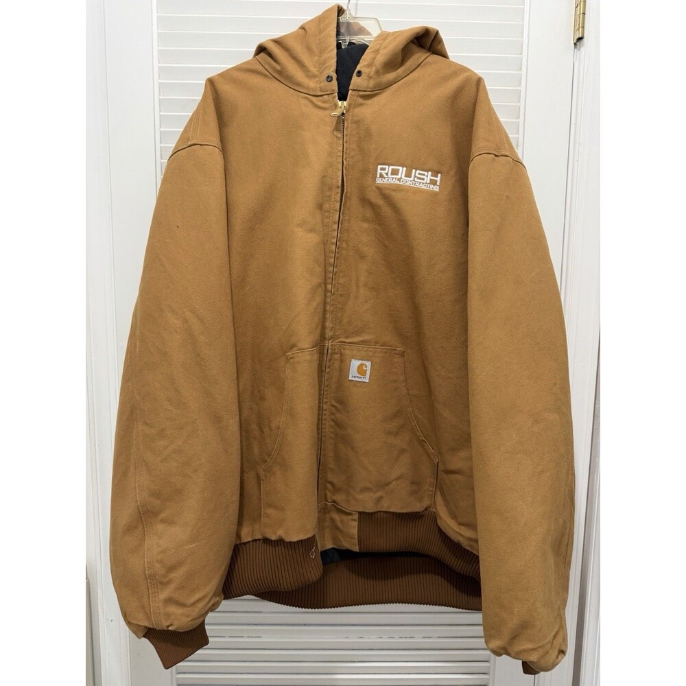 Carhartt 3XL Tall Brown Duck Canvas Quilted Hooded Jacket Roush Gen Contracting